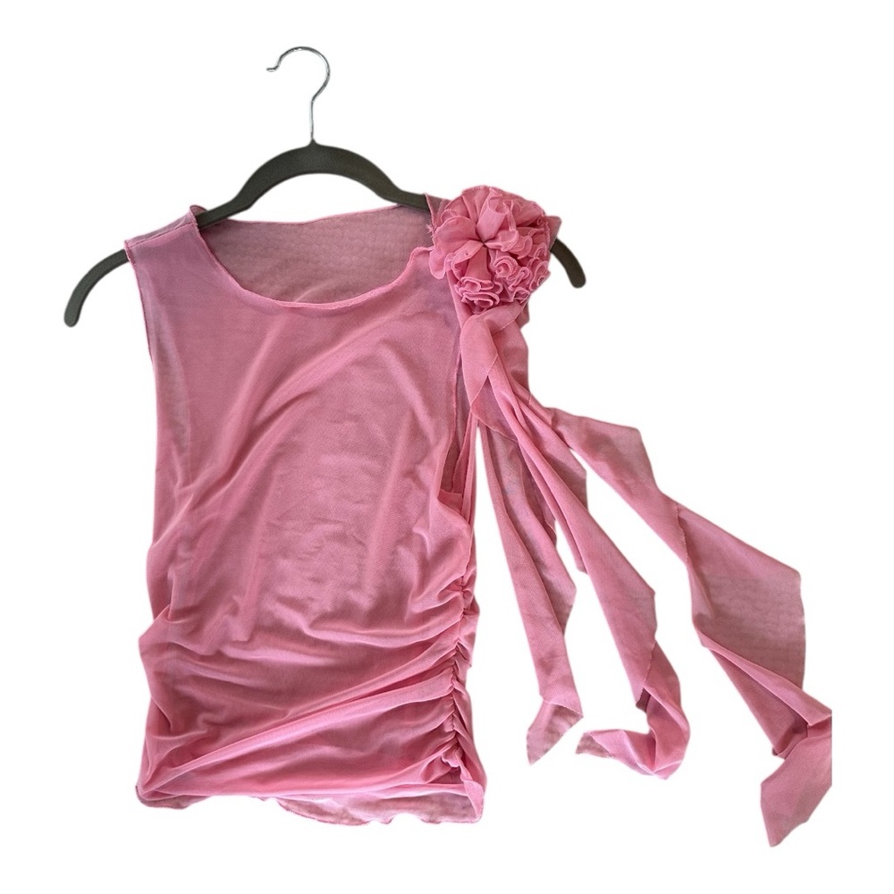 Pink Sleeveless Blouse with Ruched Ruffles